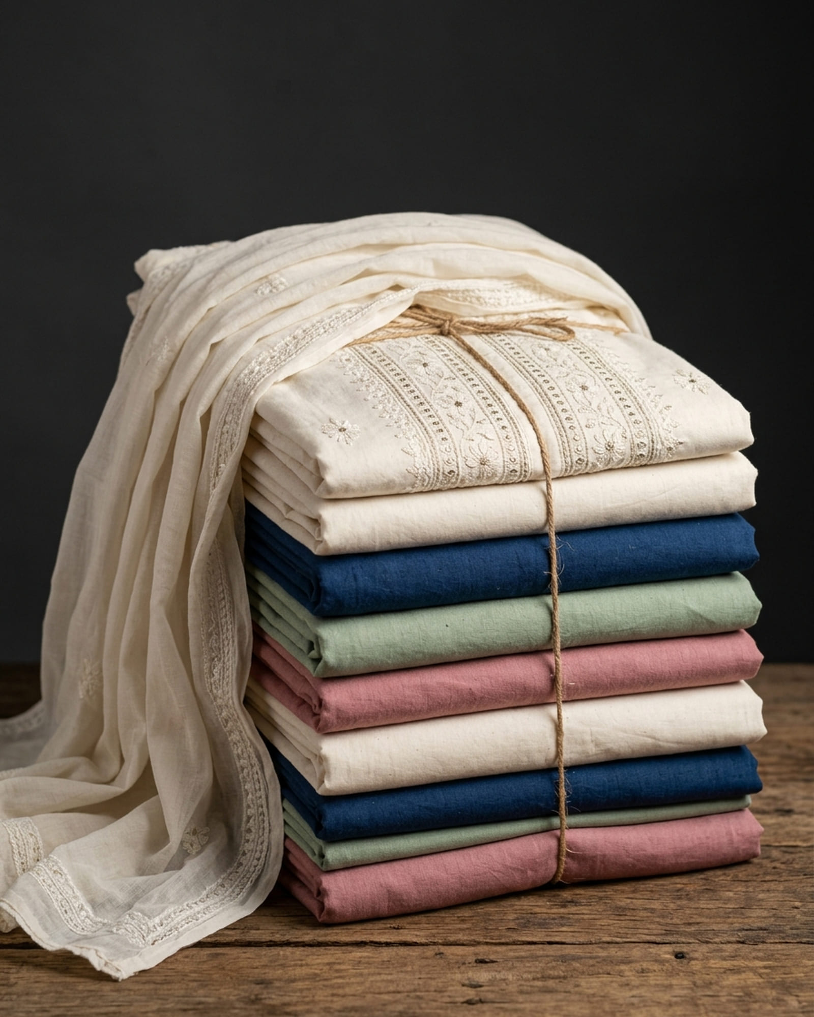 Wholesale bundle of 60/60 cambric cotton kurta sets with chikankari and malmal dupatta