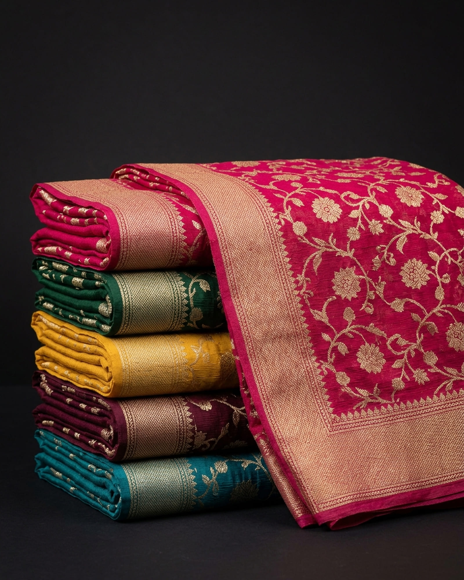Stacked viscose khaddi georgette Banarasi sarees with kadwa cutwork floral jaal