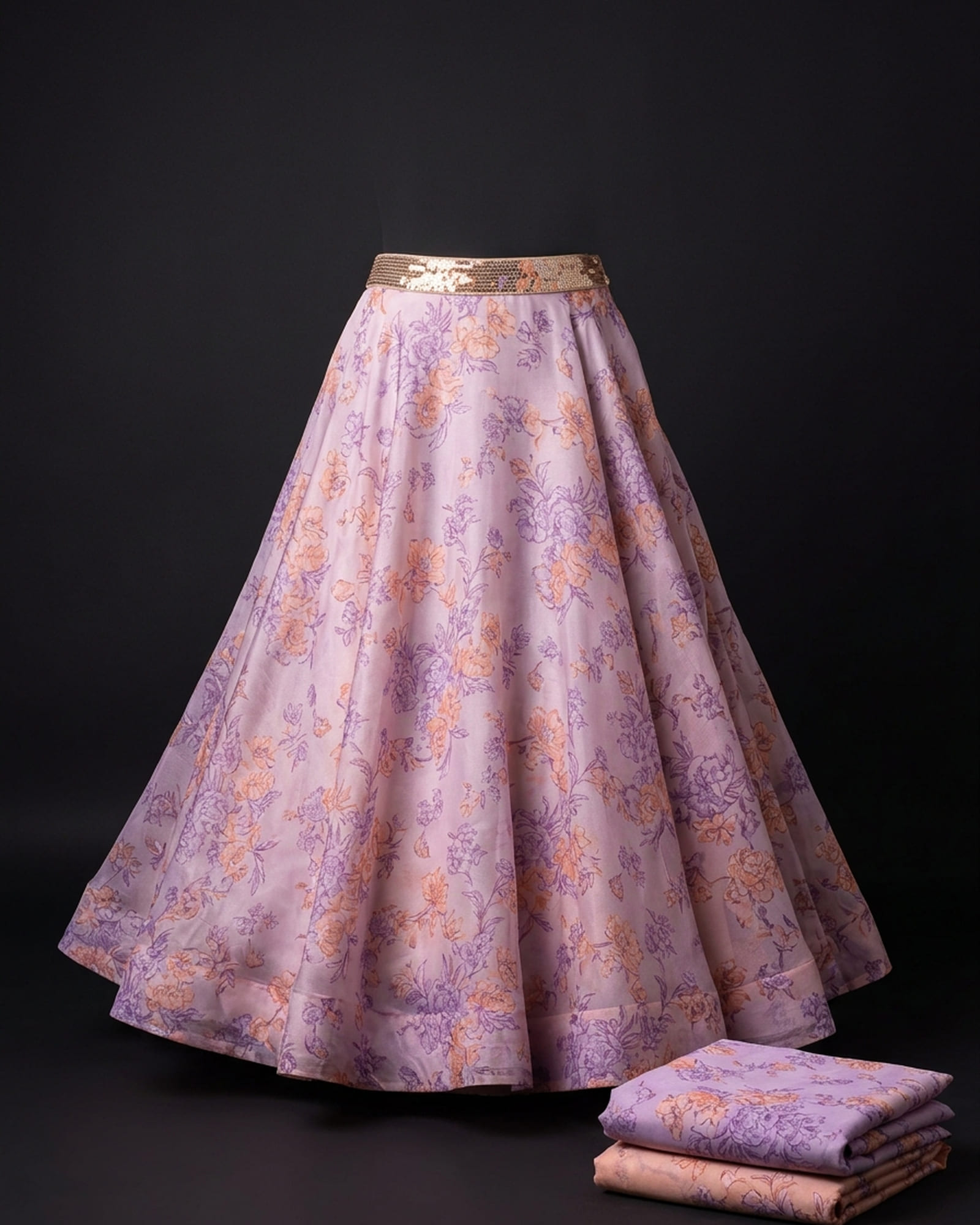 Floral Printed Organza Sangeet Lehenga