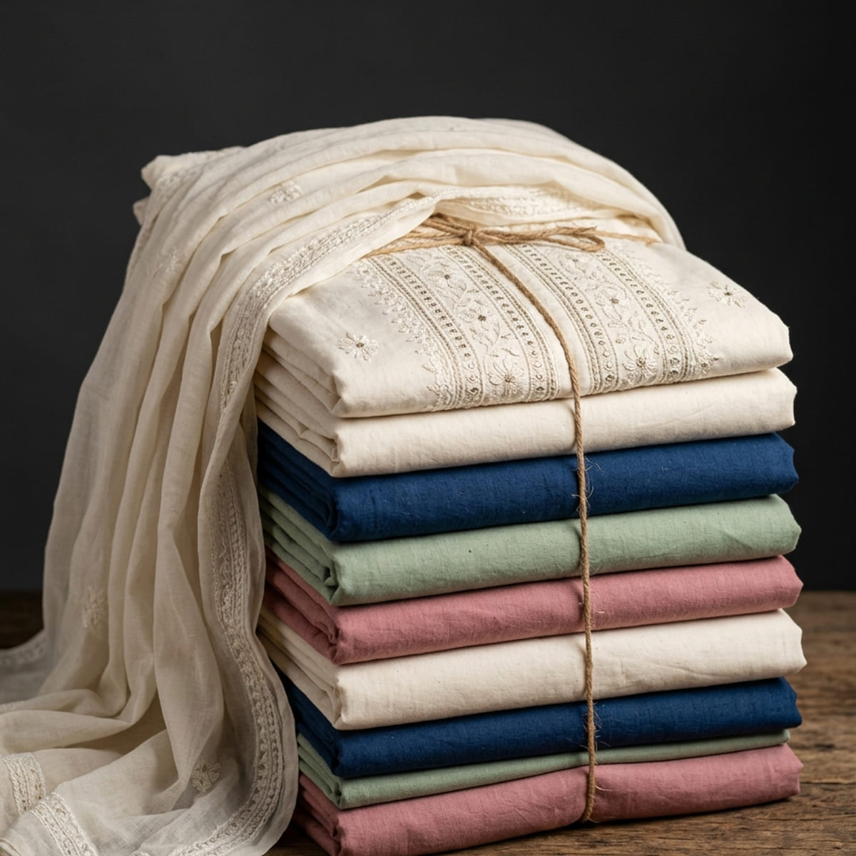 Export carton packed with folded sarees inside a moisture barrier liner with strapping